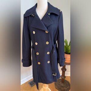 Michael Kors Navy Wool Military Style Coat Size 12